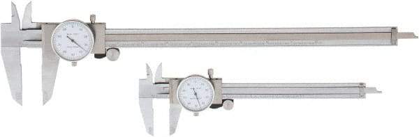 Value Collection - 0 to 6 and 12" Outside Diameter Dial Caliper Set - 0.001" Graduation, 0.1 Range per Revolution, Stainless Steel, White Face - Apex Tool & Supply