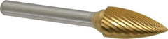 Made in USA - 1/2" Cut Diam, 1/4" Shank Diam, Tree Head Single Cut Burr - Carbide, Point End, 1" LOC, 2-3/4" OAL - Apex Tool & Supply