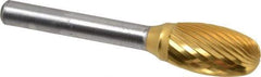 Atrax - 1/2" Cut Diam, 1/4" Shank Diam, Oval Head Double Cut Burr - Carbide, Radius End, 7/8" LOC, 2-3/4" OAL - Apex Tool & Supply