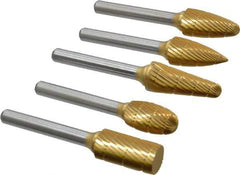 Made in USA - 5 Piece, 1/2" Shank Burr Set - Tungsten Carbide, Multiple Head Shape - Apex Tool & Supply