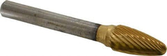 Atrax - 3/8" Cut Diam, 1/4" Shank Diam, Tree with Radius Head Single Cut Burr - Carbide, Radius End, 3/4" LOC, 2-3/4" OAL - Apex Tool & Supply
