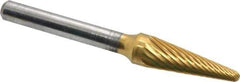 Atrax - 3/8" Cut Diam, 1/4" Shank Diam, Taper Head Single Cut Burr - Carbide, Radius End, 1-1/16" LOC, 2-3/4" OAL - Apex Tool & Supply
