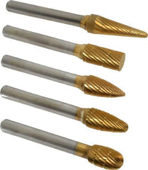 Made in USA - 5 Piece, 3/8" Shank Burr Set - Tungsten Carbide, Multiple Head Shape - Apex Tool & Supply