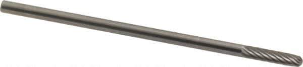 Made in USA - 1/8" Cut Diam, 1/8" Shank Diam, Cylinder with Radius Head Single Cut Burr - Carbide, Radius End, 9/16" LOC, 1-1/2" OAL - Apex Tool & Supply