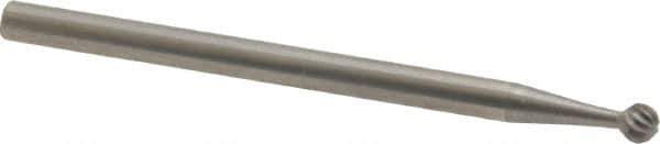 Made in USA - 1/8" Cut Diam, 1/8" Shank Diam, Ball Head Single Cut Burr - Carbide, Radius End, 1/8" LOC, 2" OAL - Apex Tool & Supply