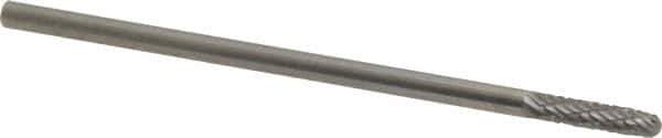 Made in USA - 1/8" Cut Diam, 1/8" Shank Diam, Cylinder with Radius Head Double Cut Burr - Carbide, Radius End, 9/16" LOC, 1-1/2" OAL - Apex Tool & Supply