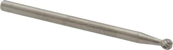 Made in USA - 1/8" Cut Diam, 1/8" Shank Diam, Ball Head Double Cut Burr - Carbide, Radius End, 1/8" LOC, 2" OAL - Apex Tool & Supply