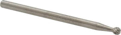 Made in USA - 1/8" Cut Diam, 1/8" Shank Diam, Ball Head Double Cut Burr - Carbide, Radius End, 1/8" LOC, 2" OAL - Apex Tool & Supply