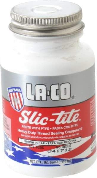 LA-CO - 1/4 Pt Brush Top Can White Thread Sealant - Paste with PTFE, 500°F Max Working Temp, For Metal, PVC, CPVC & ABS Plastic Pipe Threads - Apex Tool & Supply