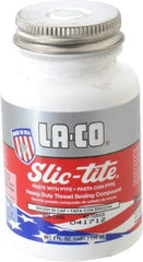 LA-CO - 1/4 Pt Brush Top Can White Thread Sealant - Paste with PTFE, 500°F Max Working Temp, For Metal, PVC, CPVC & ABS Plastic Pipe Threads - Apex Tool & Supply