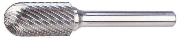 M.A. Ford - 3/4" Cut Diam, 1/4" Shank Diam, Cylinder with Radius Head Double Cut Burr - Carbide, Radius End, 1" LOC, 3" OAL - Apex Tool & Supply