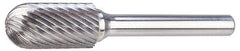 M.A. Ford - 3/4" Cut Diam, 1/4" Shank Diam, Cylinder with Radius Head Double Cut Burr - Carbide, Radius End, 1" LOC, 3" OAL - Apex Tool & Supply