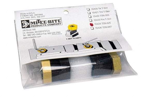 Mitee-Bite - 1" Brass Hex, 5/8" T-Slot, 1/2-13 Stud Thread, Symmetrical Hex Clamp - 3/8" Hex Height, 3,000 Lb Holding Force, 1" Long Thread, 45 Ft/Lb Torque, 2 Clamps - Apex Tool & Supply