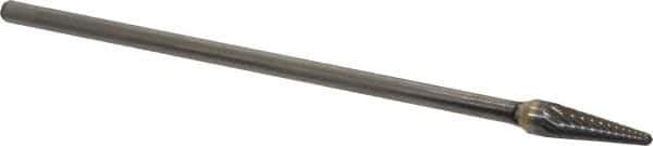 Atrax - 3/8" Cut Diam, 1/4" Shank Diam, Taper Head Single Cut Burr - Carbide, Radius End, 1-1/16" LOC, 7-1/16" OAL - Apex Tool & Supply