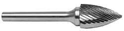 M.A. Ford - 1/8" Cut Diam, 1/8" Shank Diam, Tree Head Double Cut Burr - Carbide, Point End, 1/4" LOC, 1-1/2" OAL - Apex Tool & Supply