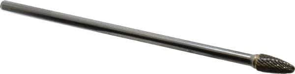 Atrax - 3/8" Cut Diam, 1/4" Shank Diam, Tree with Radius Head Double Cut Burr - Carbide, Radius End, 3/4" LOC, 6-3/4" OAL - Apex Tool & Supply