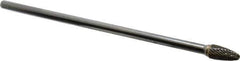 Atrax - 3/8" Cut Diam, 1/4" Shank Diam, Tree with Radius Head Double Cut Burr - Carbide, Radius End, 3/4" LOC, 6-3/4" OAL - Apex Tool & Supply