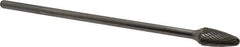 Atrax - 1/2" Cut Diam, 1/4" Shank Diam, Tree with Radius Head Double Cut Burr - Carbide, Radius End, 1" LOC, 7" OAL - Apex Tool & Supply