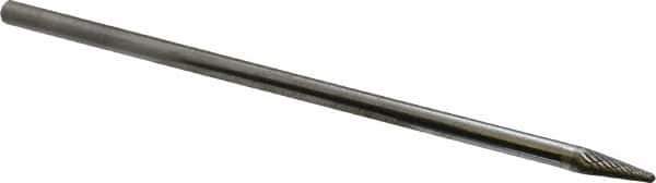 Atrax - 1/4" Cut Diam, 1/4" Shank Diam, Taper Head Double Cut Burr - Carbide, Radius End, 5/8" LOC, 6-5/8" OAL - Apex Tool & Supply