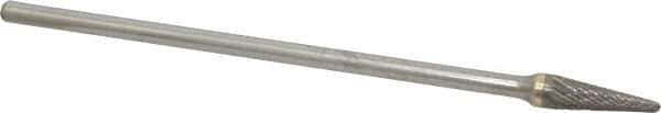 Atrax - 3/8" Cut Diam, 1/4" Shank Diam, Taper Head Double Cut Burr - Carbide, Radius End, 1-1/16" LOC, 7-1/16" OAL - Apex Tool & Supply