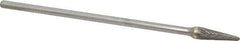 Atrax - 3/8" Cut Diam, 1/4" Shank Diam, Taper Head Double Cut Burr - Carbide, Radius End, 1-1/16" LOC, 7-1/16" OAL - Apex Tool & Supply