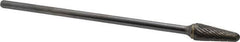 Atrax - 1/2" Cut Diam, 1/4" Shank Diam, Taper Head Double Cut Burr - Carbide, Radius End, 1-1/8" LOC, 7-1/8" OAL - Apex Tool & Supply