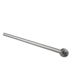 Atrax - 3/8" Cut Diam, 1/4" Shank Diam, Ball Head Double Cut Burr - Carbide, Radius End, 5/16" LOC, 6-5/16" OAL - Apex Tool & Supply