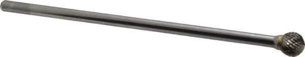 Atrax - 1/2" Cut Diam, 1/4" Shank Diam, Ball Head Double Cut Burr - Carbide, Radius End, 7/16" LOC, 6-7/16" OAL - Apex Tool & Supply