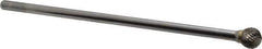 Atrax - 1/2" Cut Diam, 1/4" Shank Diam, Ball Head Double Cut Burr - Carbide, Radius End, 7/16" LOC, 6-7/16" OAL - Apex Tool & Supply
