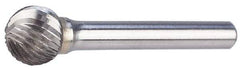 M.A. Ford - 1/8" Cut Diam, 1/4" Shank Diam, Ball Head Single Cut Burr - Carbide, Radius End, 7/64" LOC, 2" OAL - Apex Tool & Supply