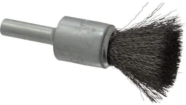 Weiler - 1/2" Brush Diam, Crimped, End Brush - 1/4" Diam Steel Shank, 25,000 Max RPM - Apex Tool & Supply