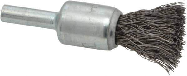 Weiler - 1/2" Brush Diam, Crimped, End Brush - 1/4" Diam Steel Shank, 25,000 Max RPM - Apex Tool & Supply