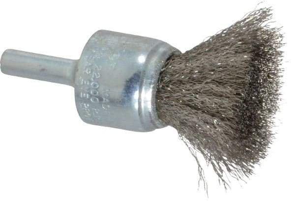 Weiler - 3/4" Brush Diam, Crimped, End Brush - 1/4" Diam Steel Shank, 22,000 Max RPM - Apex Tool & Supply