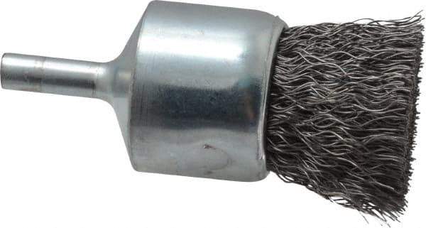 Weiler - 1" Brush Diam, Crimped, End Brush - 1/4" Diam Steel Shank, 22,000 Max RPM - Apex Tool & Supply