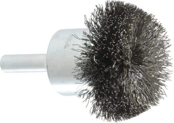 Weiler - 1-1/2" Brush Diam, Crimped, Flared End Brush - 1/4" Diam Shank, 20,000 Max RPM - Apex Tool & Supply