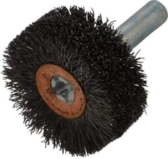 Weiler - 1-1/4" OD, 1/4" Shank Diam, Crimped Steel Wheel Brush - 1/2" Face Width, 3/8" Trim Length, 0.008" Filament Diam, 20,000 RPM - Apex Tool & Supply