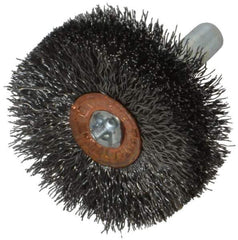 Weiler - 1-1/2" OD, 1/4" Shank Diam, Crimped Steel Wheel Brush - 1/2" Face Width, 1/2" Trim Length, 0.008" Filament Diam, 20,000 RPM - Apex Tool & Supply