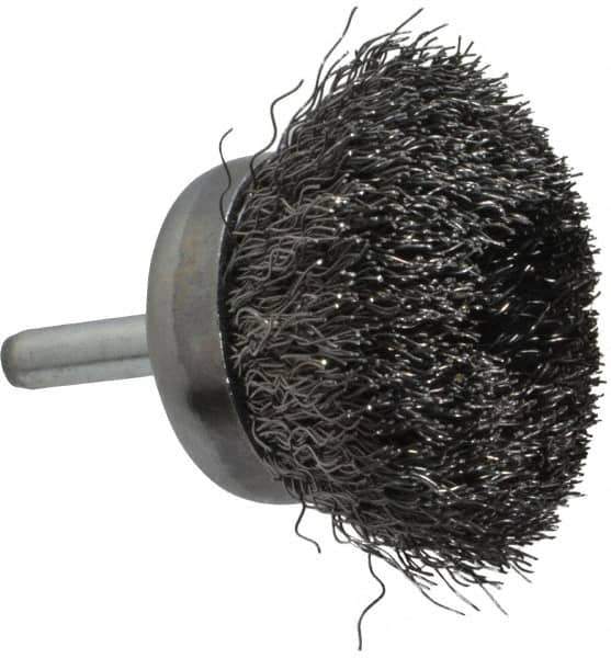 Weiler - 1-3/4" Diam, 1/4" Shank Diam, Steel Fill Cup Brush - 0.0118 Wire Diam, 3/4" Trim Length, 13,000 Max RPM - Apex Tool & Supply