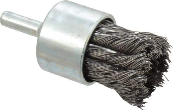 Weiler - 1-1/8" Brush Diam, Knotted, End Brush - 1/4" Diam Shank, 22,000 Max RPM - Apex Tool & Supply