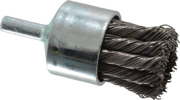 Weiler - 1-1/8" Brush Diam, Knotted, End Brush - 1/4" Diam Shank, 22,000 Max RPM - Apex Tool & Supply