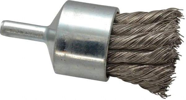 Weiler - 1-1/8" Brush Diam, Knotted, End Brush - 1/4" Diam Shank, 22,000 Max RPM - Apex Tool & Supply