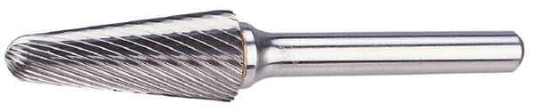 SGS Pro - 3/4" Cut Diam, 1/4" Shank Diam, Taper Head Single Cut Burr - Carbide, Radius End, 1-1/2" LOC - Apex Tool & Supply