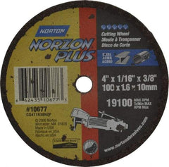 Norton - 4" Ceramic Cutoff Wheel - 1/16" Thick, 3/8" Arbor, 19,100 Max RPM, Use with Die Grinders - Apex Tool & Supply