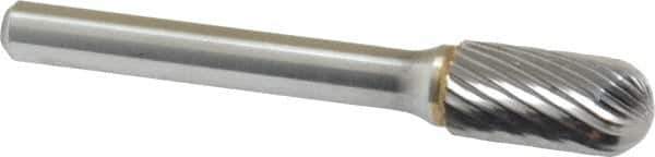 Made in USA - 3/8" Cut Diam, 6mm Shank Diam, Cylinder with Radius Head Single Cut Burr - Carbide, Radius End, 5/8" LOC, 2-1/2" OAL - Apex Tool & Supply