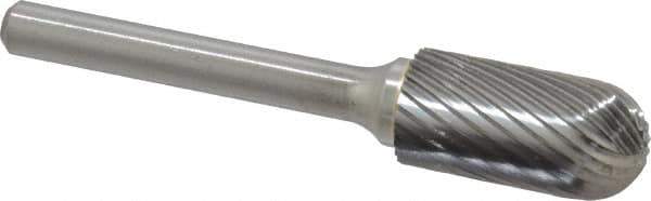 Made in USA - 1/2" Cut Diam, 6mm Shank Diam, Cylinder with Radius Head Single Cut Burr - Carbide, Radius End, 1" LOC, 2-3/4" OAL - Apex Tool & Supply