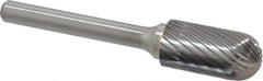 Made in USA - 1/2" Cut Diam, 6mm Shank Diam, Cylinder with Radius Head Single Cut Burr - Carbide, Radius End, 1" LOC, 2-3/4" OAL - Apex Tool & Supply