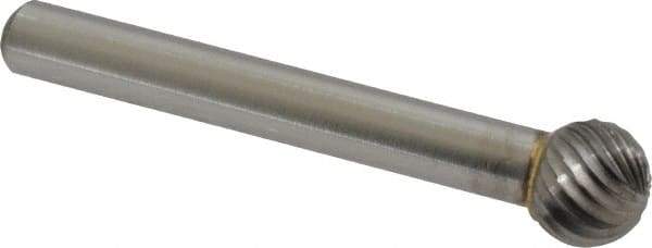 Made in USA - 3/8" Cut Diam, 6mm Shank Diam, Ball Head Single Cut Burr - Carbide, Radius End, 3/8" LOC, 2-1/8" OAL - Apex Tool & Supply