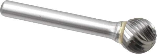 Made in USA - 1/2" Cut Diam, 6mm Shank Diam, Ball Head Single Cut Burr - Carbide, Radius End, 1/2" LOC, 2-1/4" OAL - Apex Tool & Supply