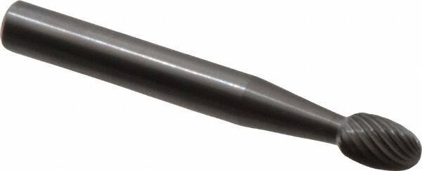 Made in USA - 1/4" Cut Diam, 6mm Shank Diam, Oval Head Single Cut Burr - Carbide, Radius End, 3/8" LOC, 2" OAL - Apex Tool & Supply