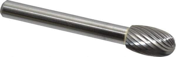 Made in USA - 3/8" Cut Diam, 6mm Shank Diam, Oval Head Single Cut Burr - Carbide, Radius End, 5/8" LOC, 2-3/8" OAL - Apex Tool & Supply